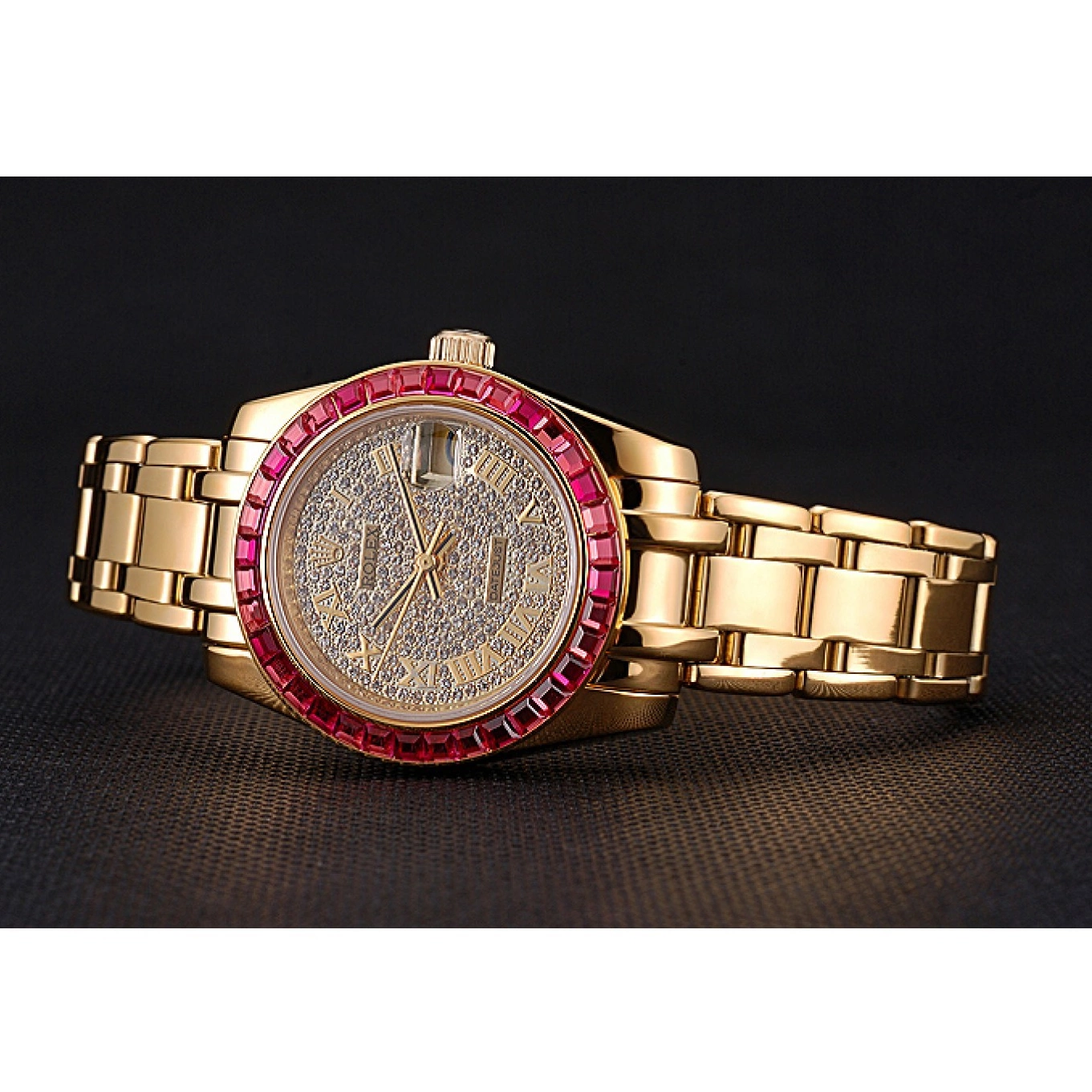 Aaa replica watch Jewels Bezel Datejust Dial And Rolex Gold 622835 Case Diamond Pink Bracelet 0519